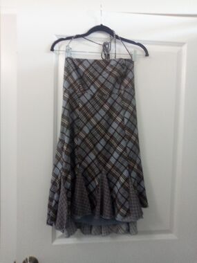 Wild Fable 90s Plaid Asymmetrical Halter Dress  -Light Blue and Brown Size Large